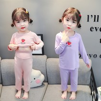 Childrens spring and autumn modal long sleeve home suit suit female baby pajamas high waist Belly Belly summer thin