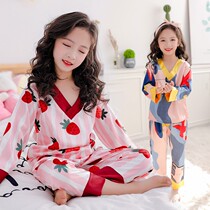 Spring and autumn girls home clothes Ice Silk long sleeve thin suit childrens pajamas cute little girl princess