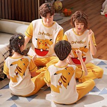 Parent-child pajamas boys summer short-sleeved trousers a family of three mother and daughter home clothes spring and autumn childrens suits