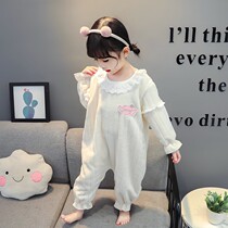 Childrens conjoined pajamas autumn and winter thickened flannel female baby coral velvet girl winter warm home clothing 2 years old 3 years old 3