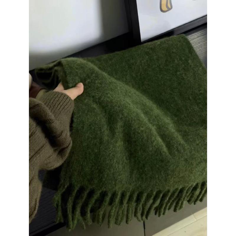 The Wizard of oz Blended Wool Scarf·Green Warm Tassel Women's Winter Thickened Solid Color Shawl for Couples