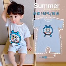 Baby short-sleeved pajamas cotton summer thin children childrens home air-conditioning clothing anti-cold cute super cute