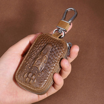 Mulin leather car key bag men and women general crocodile pattern zipper key chain head layer cowhide key bag