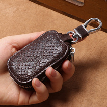 Car key Bag Mens Multifunctional leather car remote control key bag buckle snake pattern head layer cowhide universal key cover