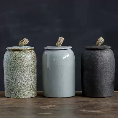 Porcelain letter ceramic Tea Pot Kiln change retro storage tank large vertical rough pottery Pu'er tea sealing can tea accessories