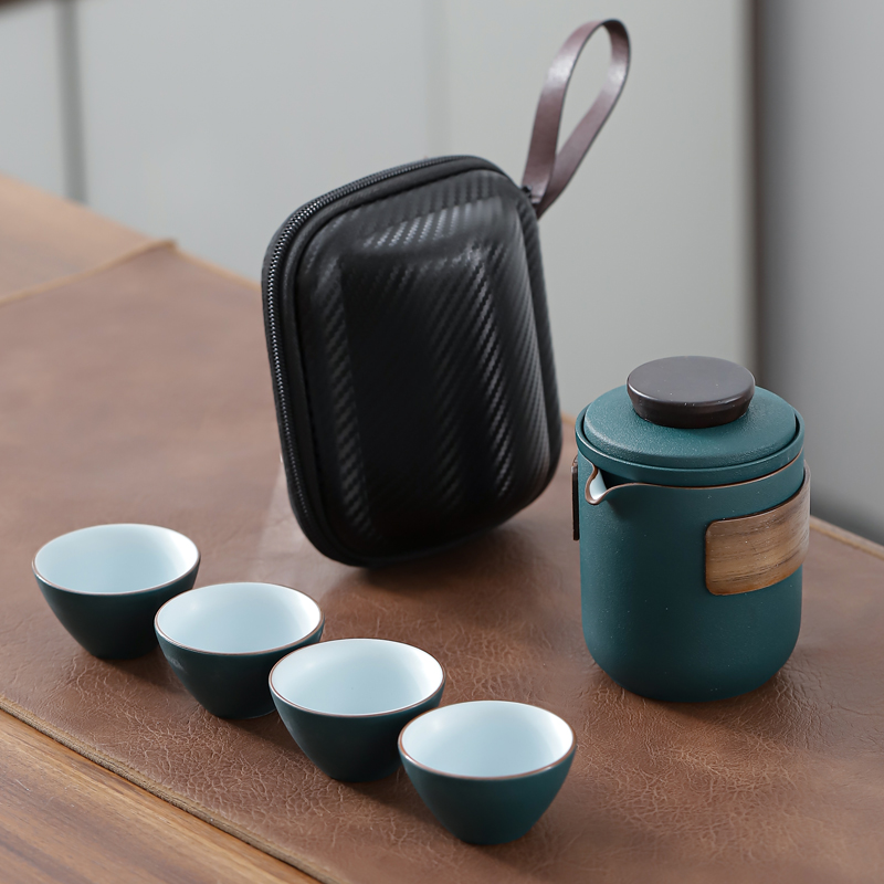 Simple Kung Fu Tea Set Glass Travel Tea Set Quick Cup Portable Bag Ceramic Portable Outdoor One Pot Three Cups