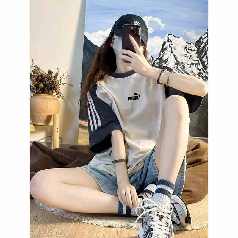 正規品アウトレット 3本バー半袖Tシャツ 中学生・高校生向け 夏用 レディース ゆったり半袖Tシャツ トップス