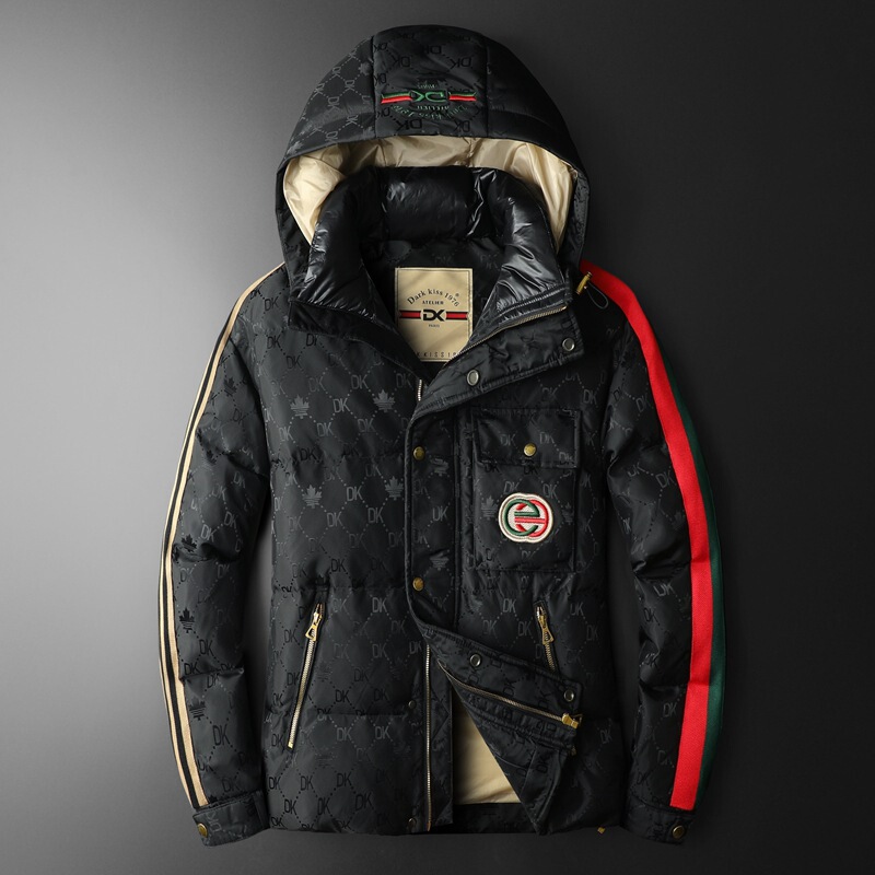 2026 Winter New Men's Camouflage Tape Hooded down Jacket, 90% White Duck Down, European Style, Plus Size