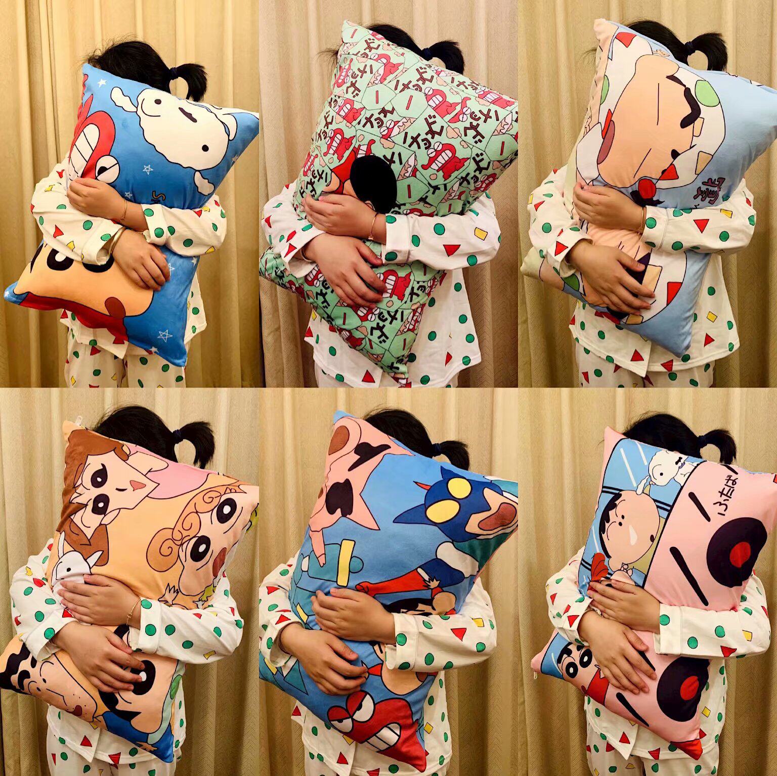 () Cute Cartoon Crayon Small New Ice Silk Pillowcase Hug Pillow Student Dormitory Single Pillow Headgear With Pillow Core