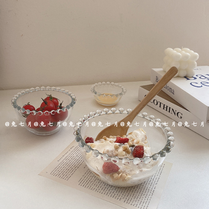 Rabbit July) ins wind glass dessert bowl pearl side breakfast bowl cereal yogurt bowl fruit salad bowl rice bowl
