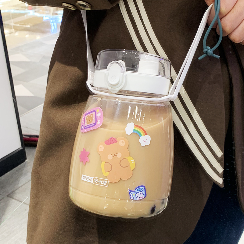 Water cup female students double with super large capacity with straw plastic cup Han Edition cute portable 1300 ml space cup