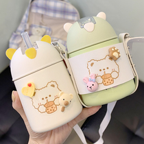 Thermos Cup female cute 2021 net red small portable with straw water Cup students children school bag Kettle