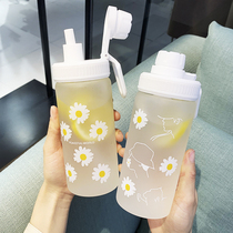 Glass female straw Simple and fresh forest water cup High facial value creative personality trend ins student cup