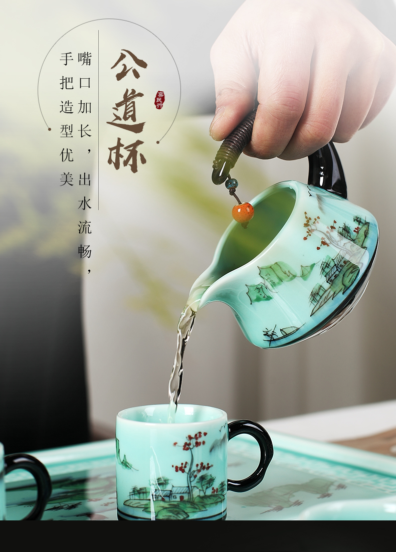 The Was suit household contracted sitting room jingdezhen hand - made ceramic teapot ground kung fu tea cups of a complete set of gift boxes