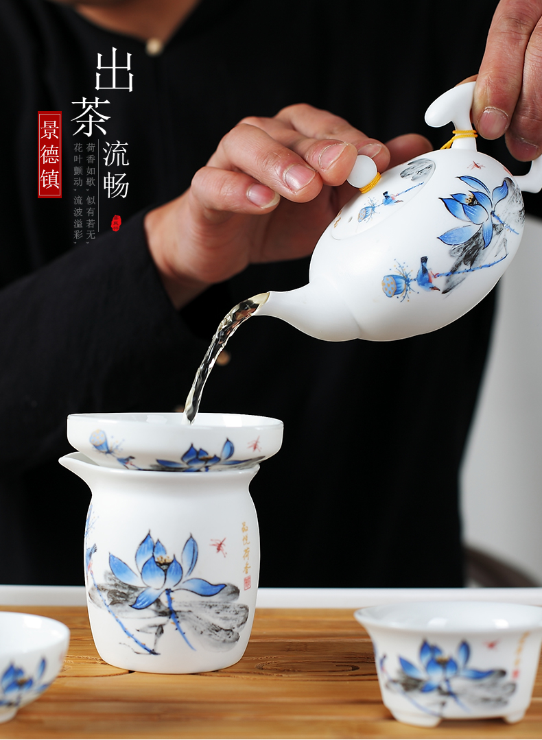 Mercifully kung fu tea set suit household contracted sitting room jingdezhen porcelain ceramics noggin gift boxes in the teapot