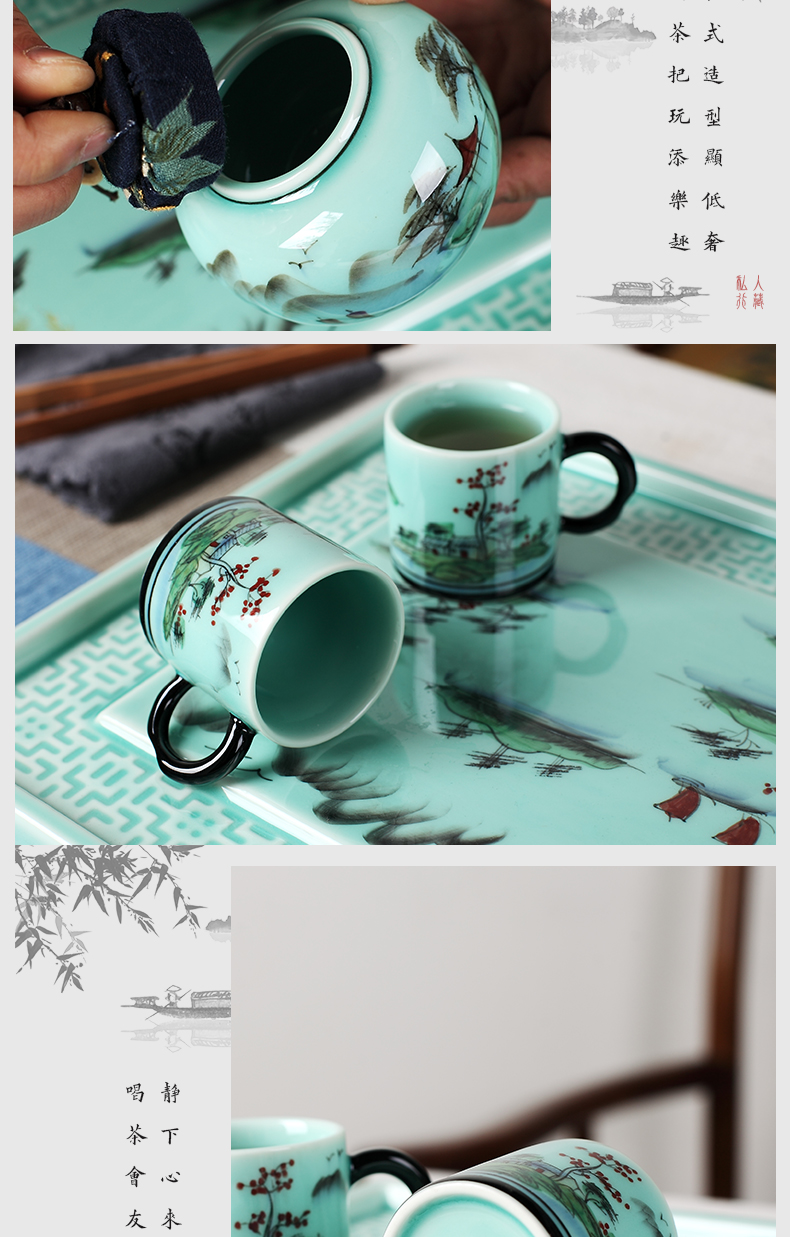 The Was suit household contracted sitting room jingdezhen hand - made ceramic teapot ground kung fu tea cups of a complete set of gift boxes