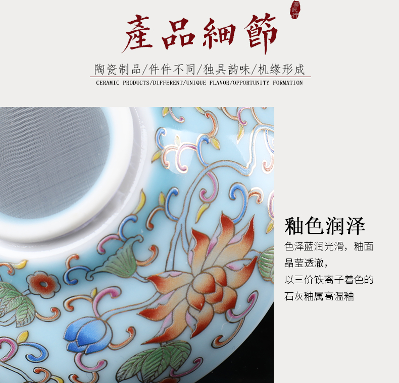 Ceramic kung fu tea set light key-2 luxury home sitting room jingdezhen tureen cups of a complete set of high - end gift box of the packed away