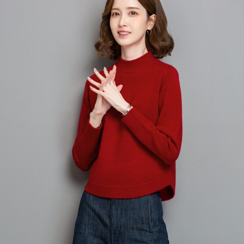 New Autumn and Winter Half-Turtleneck Sweater for Petite Women, Fashionable and Stylish, Loose Short Style, Knitted Base Layer Top