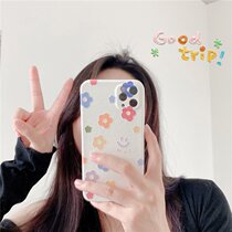 Korean wind smiley face color flowers suitable for iphone11 12ProMax Apple Xsmax phone case 78plus soft
