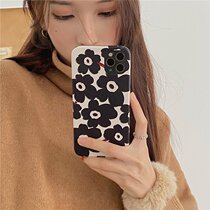ins Nordic black flowers for 12 11ProMax Apple XsMax phone case Leather X all-inclusive men and women