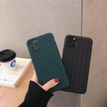 Suitable for the new 14ProMax Apple XsMax mobile phone case woven pattern leather case protective cover creative tpu soft dark green
