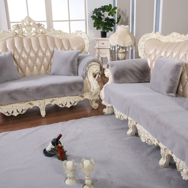 Fur sofa mat European modern luxury rabbit plush warm American leather 123 sofa cover anti slip