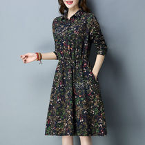 2021 spring new temperament womens floral dress long-sleeved thin middle-long section middle-aged mother dress skirt summer