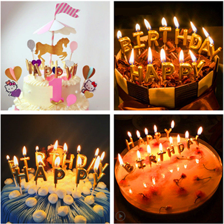 Golden happy birthday happy birthday candle Children cartoon gilded alphabet yellow candle