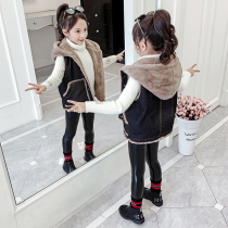 Girl vest Spring and Autumn outside wearing foreign children Net Red Girl cowboy plus velvet autumn and winter shoulder 9-year-old middle child