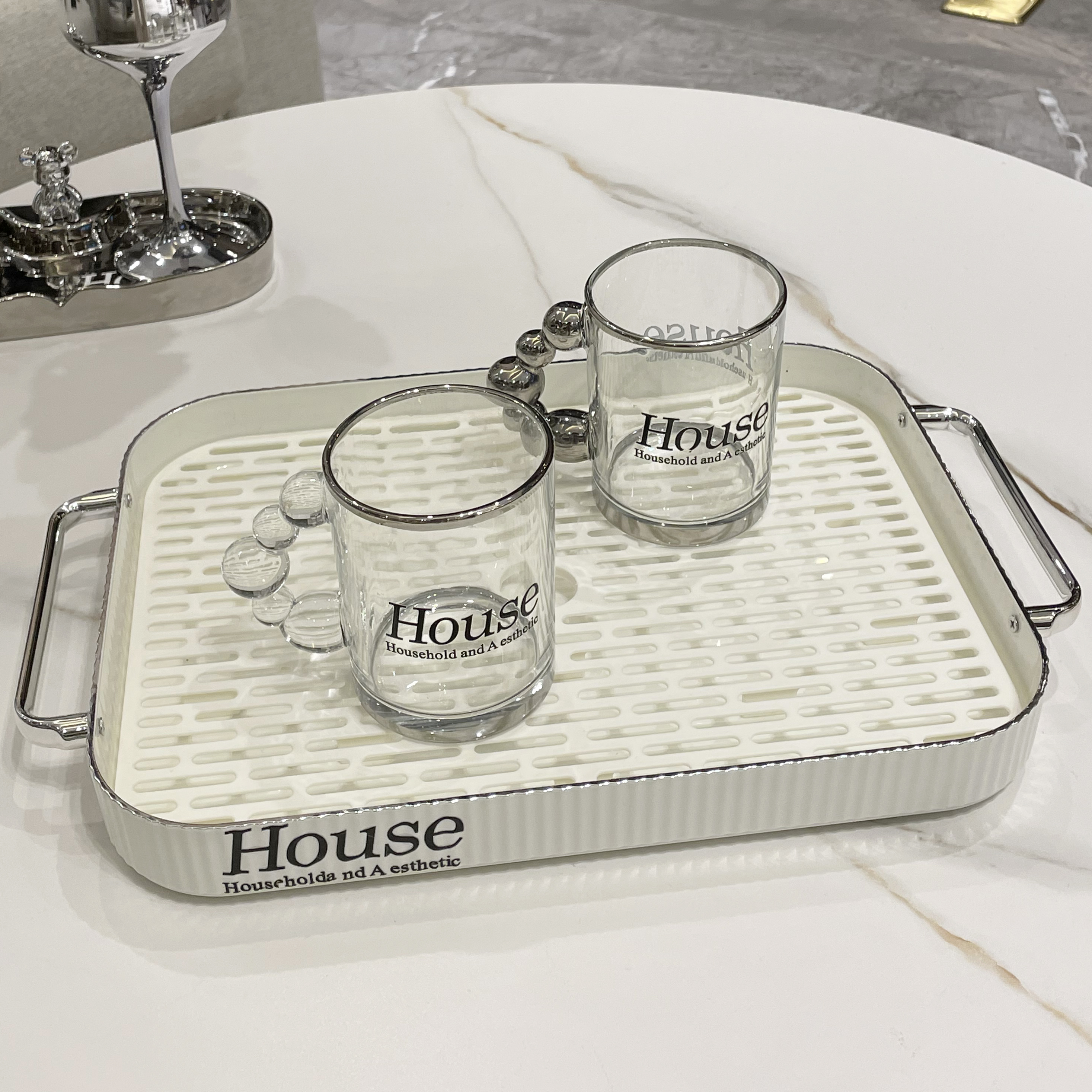 Light Lavish Tea Tray Home Living Room Tea Table Cup Cup Tea Cup Drain Tray Placed Tea Set Rectangular Fruit Pan-Taobao