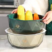 Net Red Kitchen Accessories Double washing basin Leaching basket Home Fruit tray Containing Basket Wash Fruit Vegetable God