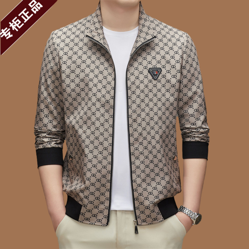 Italian Genuine High-End Men's Jacket Spring and Autumn Fashion Stand-Up Collar Plaid Thin Slim Casual Trendy Coat Italian Genuine High-End Men's Jacket Spring and Autumn Fashion Stand-Up Collar Plaid Thin Slim Casual Trendy Coat