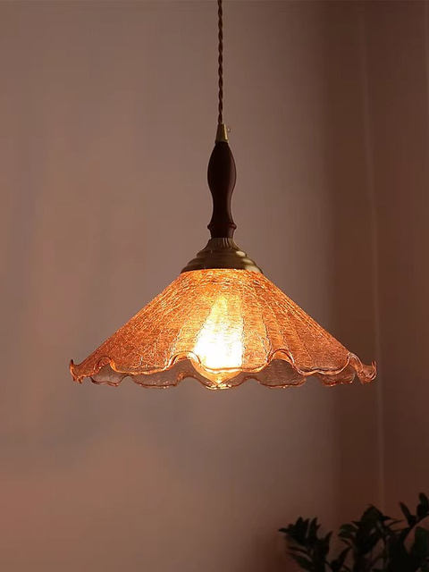 Japanese-Style Retro Brass Crackle Glass Pendant Light for Bedroom Bedside, Guesthouse, Restaurant, Bar Counter, Foyer, Hallway, Balcony Lighting