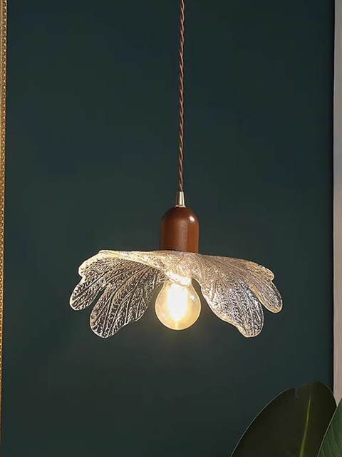 French Walnut Flower Glass Chandelier Japanese Retro Internet-Famous Restaurant Bar Brass Lamp Homestay Bedside Lighting