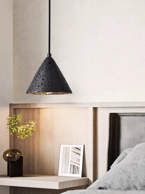 Natural black hole stone simple modern bedroom bedside chandelier mid-century style minimalist restaurant bar cafe chandelier