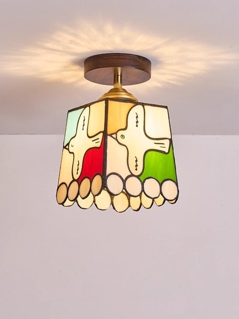 French-Style Vintage Corridor Ceiling Light, Retro Aisle Tiffany Walnut Color Foyer Balcony Cloakroom Pastoral Lamp