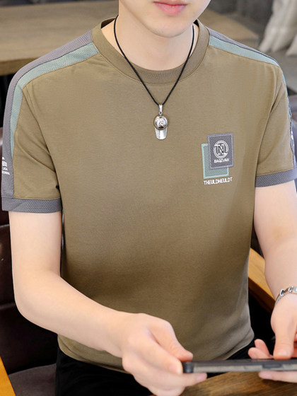 男士短袖T恤 夏季薄款棉质上衣 休闲潮流男装衣服 刺绣半袖男汗衫