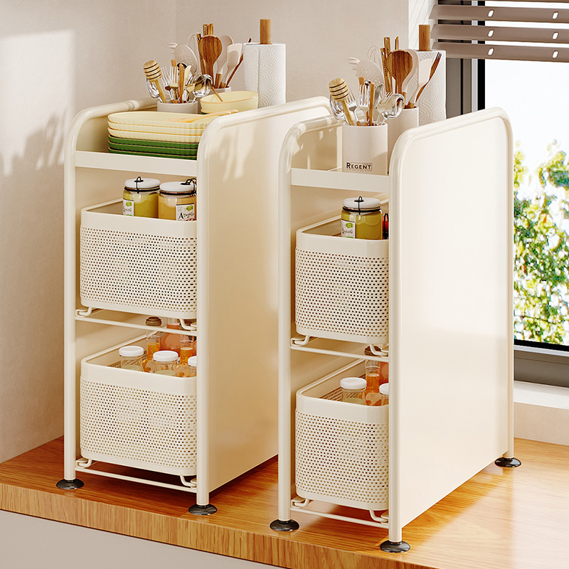 Kitchen Spice Rack Drawer-Type Storage Rack Condiment Organizer Countertop Oil Salt Sauce Vinegar Storage Rack Pot Lid Rack
