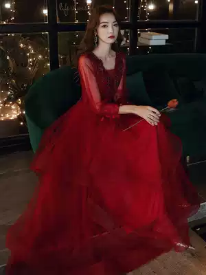 Toast dress bride wedding 2021 new wine red long-sleeved engagement return door small evening dress skirt summer temperament female
