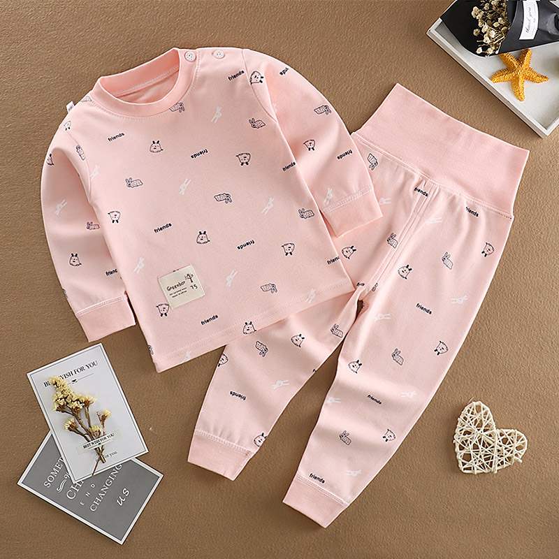 Baby Qiuyi Qiuku Set Đồ lót cho bé trai Bé bảo vệ eo cao Cô gái bụng mùa xuân và mùa thu bé trai - Quần áo lót bộ cotton thu đông bé gái