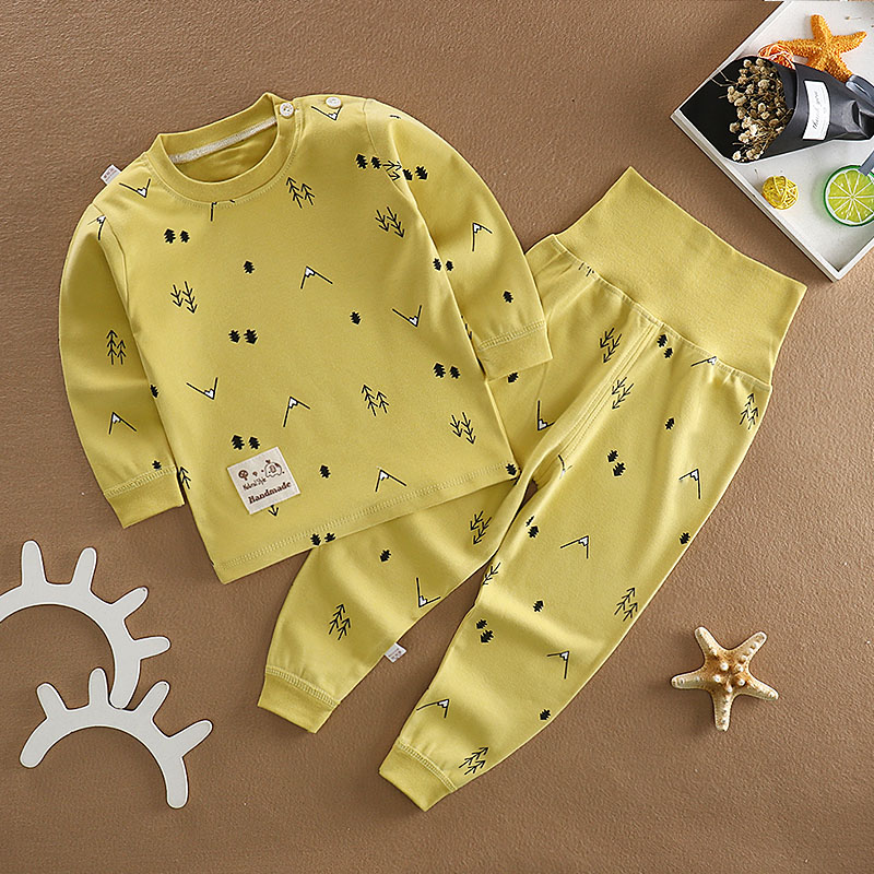 Baby Qiuyi Qiuku Set Đồ lót cho bé trai Bé bảo vệ eo cao Cô gái bụng mùa xuân và mùa thu bé trai - Quần áo lót bộ cotton thu đông bé gái