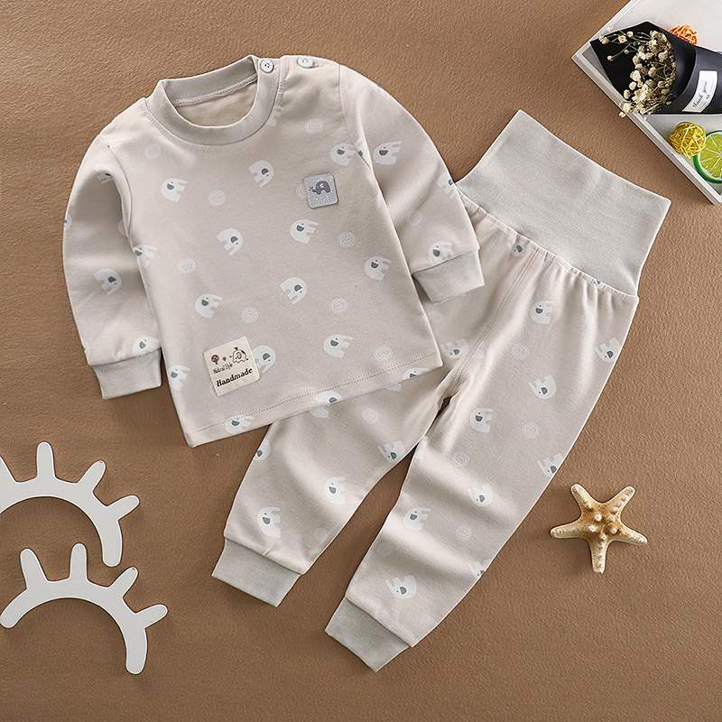 Baby Qiuyi Qiuku Set Đồ lót cho bé trai Bé bảo vệ eo cao Cô gái bụng mùa xuân và mùa thu bé trai - Quần áo lót bộ cotton thu đông bé gái