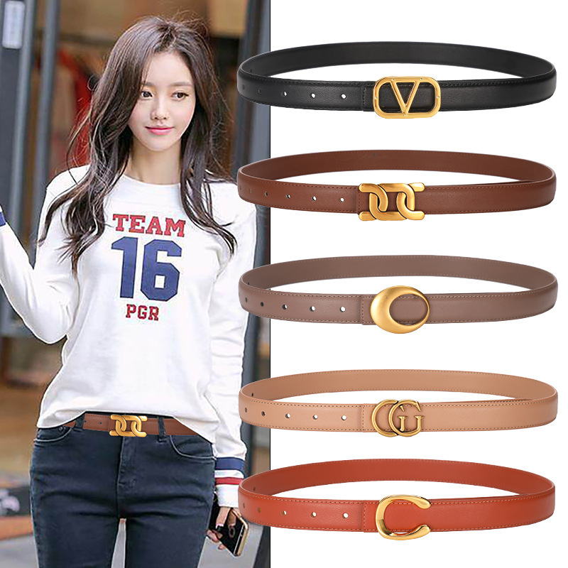 New V-Shaped Cool and Versatile Fashion Thin Belt for Women, Simple Decorative Belt for Dresses and Jeans, Genuine Leather g Belt for Women