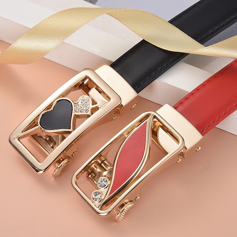 Women's Genuine Leather Automatic Buckle Red Belt for Weddings, Versatile and Fashionable Women's Belt, Year of the Dragon Gift