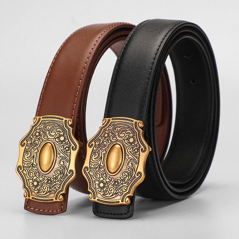 2023 New Genuine Leather Vintage Carved Belt for Women, Simple and Artistic, Suitable for Jeans and Casual Pants, Stylish Women's Belt ins