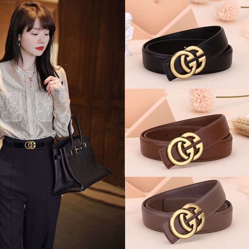 Cool and Stylish Women's Genuine Leather Belt, Versatile and High-End, Suitable for Jeans, Black Suit Belt, Fashionable Ins-Style Belt