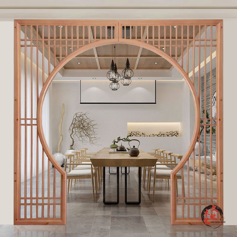 Wood Carving Solid Wood Flower Lattice Moon Cave Door New Chinese Screen Hollowed-out Living-room Partition Antique Moon Door Arches Bogu Frame