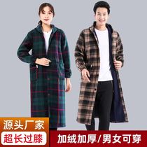 Long coat coat adult male Lady plus velvet thickened overalls big coat apron is wearing warm winter days