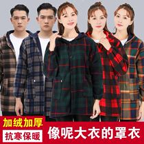 Kitchen special cooking apron new Korean flannel jacket adult female autumn and winter style plus velvet padded work clothes