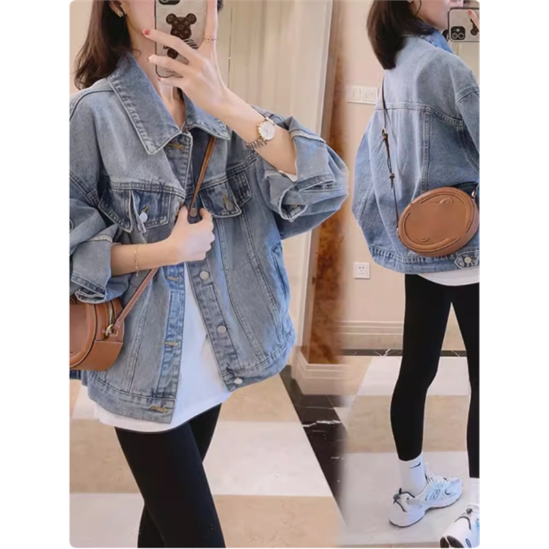 Petite Light Blue Denim Jacket for Women, Spring and Autumn 2025, Loose and Versatile, Bf Style Short Workwear Jacket, Denim Coat